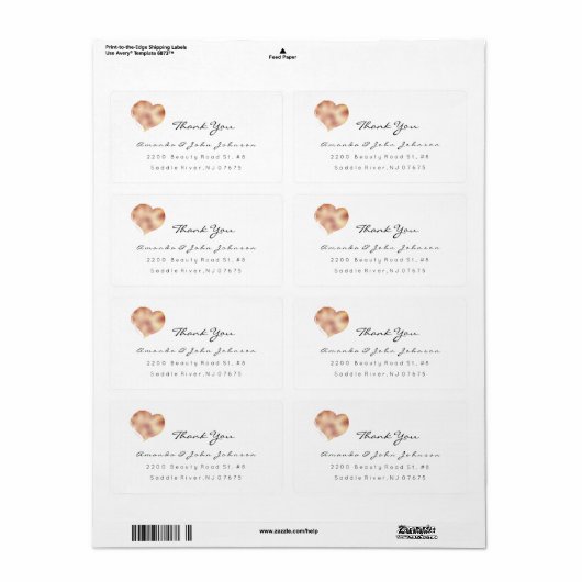 Roze Rose Gold Heart Brush Stroke Bedankt Etiket (Full Sheet)