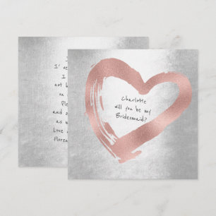 Roze Rose Gold Heart Silver zal je een Bridesmaid  Kaart