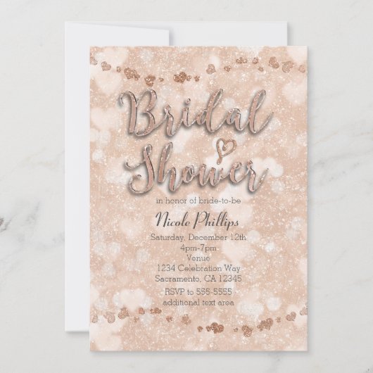 Roze Rose Gold Hearts Bruids Douche Uitnodigingen (Voorkant)