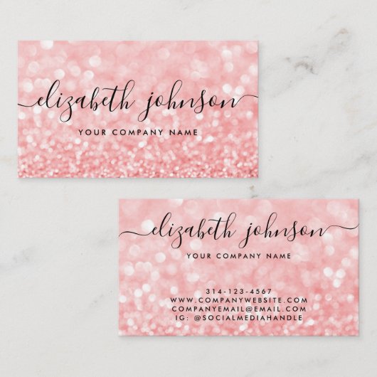 Roze Rose Gold Holographic Glitter Elegant Script Visitekaartje (Voorkant / Achterkant)