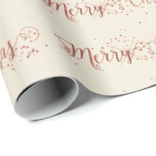 Roze Rose Gold Ivory Creamy Merry-kerstscript Cadeaupapier