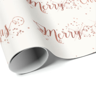 Roze Rose Gold Ivory White, prettig kerstscript Cadeaupapier