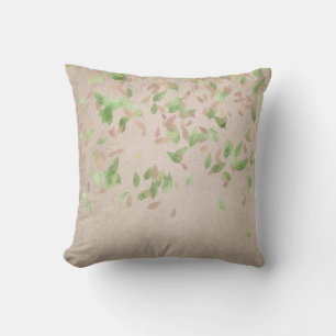 Roze Rose Gold Leafs Mint Green Ivory Linen Kussen