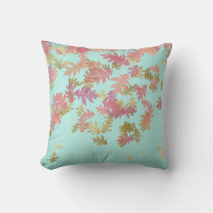 Roze Rose Gold Leafs Mint Green Ivory Linen Kussen