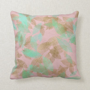 Roze Rose Gold Leafs Mint Green Pastel Kussen