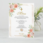 Roze Rose & Gold Lijst Baptisme Menu (Staand voorkant)