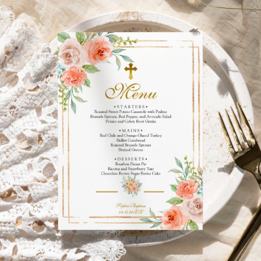 Roze Rose & Gold Lijst Baptisme Menu