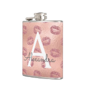 Roze Rose Gold Lipstick Kust Monogram Verjaardag Heupfles (Links)
