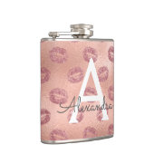 Roze Rose Gold Lipstick Kust Monogram Verjaardag Heupfles (Rechts)