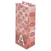 Roze Rose Gold Lipstick Kust Monogram Verjaardag Wijn Cadeautas (Voorkant Gekanteld)