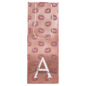 Roze Rose Gold Lipstick Kust Monogram Verjaardag Wijn Cadeautas (Voorkant)
