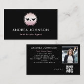 Roze Rose Gold Logo Real Estate Foto Qr Code Visitekaartje (Voorkant / Achterkant)