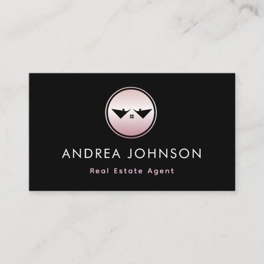 Roze Rose Gold Logo Real Estate Foto Qr Code Visitekaartje (Voorkant)