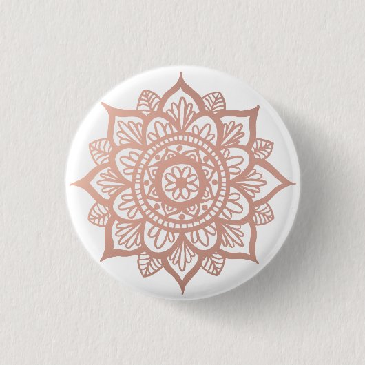Roze Rose Gold Mandala Flower Ronde Button 3,2 Cm (Voorkant)