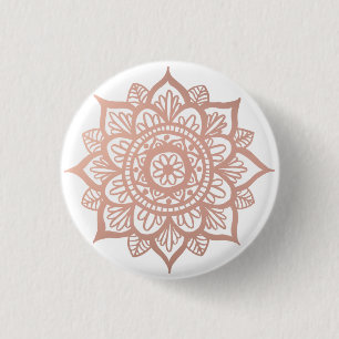 Roze Rose Gold Mandala Flower Ronde Button 3,2 Cm