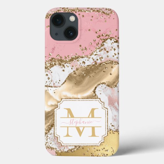 Roze Rose Gold Marble Glitter Agate Personeelsform Case-Mate iPhone Case (Achterkant)