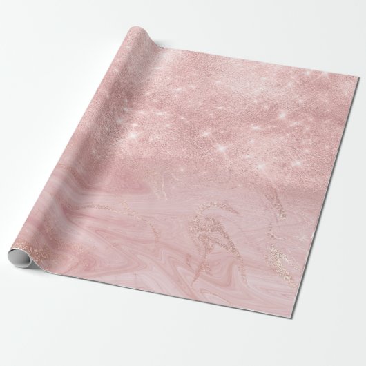 Roze Rose Gold Marble Glitter Spark Ombre Cadeaupapier (Uitgerold)