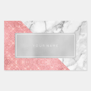Roze Rose Gold Marble Metallic Rectangular Logo Rechthoekige Sticker