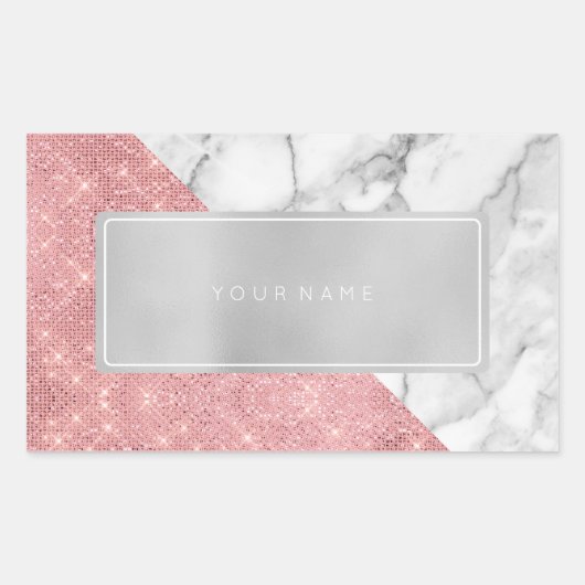 Roze Rose Gold Marble Metallic Rectangular Logo Rechthoekige Sticker (Voorkant)