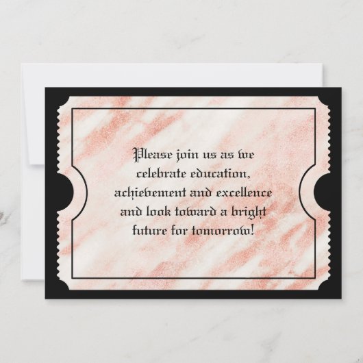 Roze Rose Gold Marble Modern Afstuderen Ticket Kaart (Achterkant)