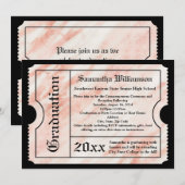 Roze Rose Gold Marble Modern Afstuderen Ticket Kaart (Voorkant / Achterkant)