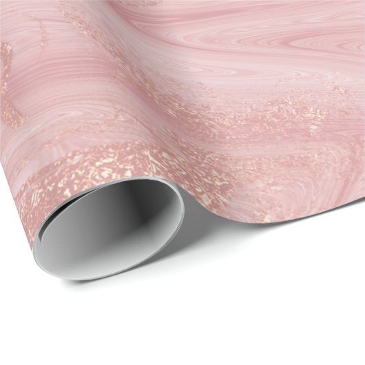 Roze Rose Gold Marble Molten Pastel Shiny Cadeaupapier (Rol Hoek)