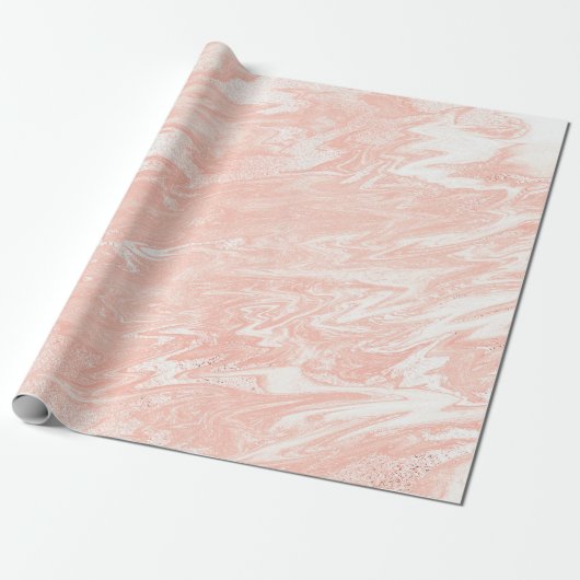 Roze Rose Gold Marble Molten Pastel Shiny Girly Cadeaupapier (Uitgerold)