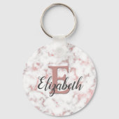 Roze Rose Gold Marble Monogram Sleutelhanger (Voorkant)