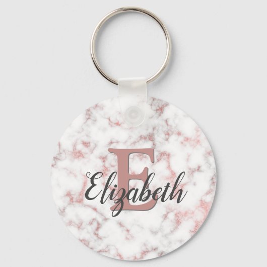 Roze Rose Gold Marble Monogram Sleutelhanger (Voorkant)