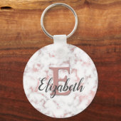 Roze Rose Gold Marble Monogram Sleutelhanger (Voorkant)