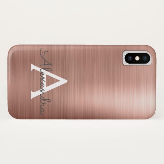 Roze Rose Gold Metaal Elegant Monogram Case-Mate iPhone Case (Achterkant (horizontaal))