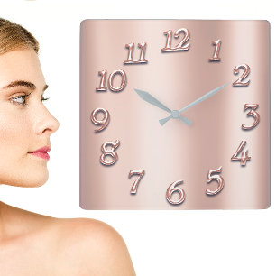 Roze Rose Gold Metallic Arabic Number Blush Girly Vierkante Klok