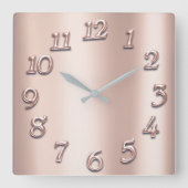 Roze Rose Gold Metallic Arabic Number Blush Girly Vierkante Klok (Voorkant)