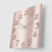 Roze Rose Gold Metallic Arabic Number Blush Girly Vierkante Klok (Hoek)
