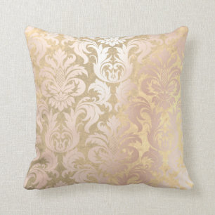 Roze Rose Gold Metallic Damask Faux Sepia Gold Lux Kussen