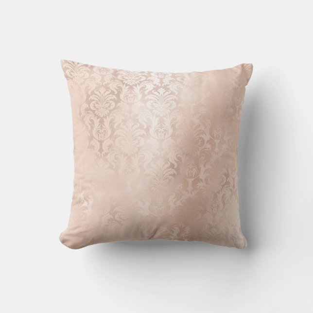 Roze Rose Gold Metallic Damask Royal Antonietta Kussen (Voorkant)