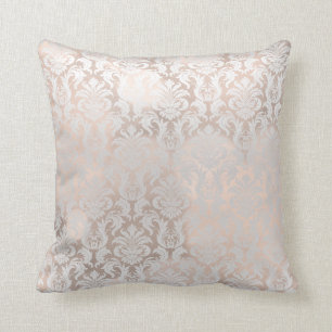 Roze Rose Gold Metallic Damask Royal Grey Gray Kussen