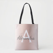 Roze Rose Gold Metallic Elegant Monogram Boekentas Tote Bag (Voorkant)