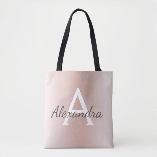 Roze Rose Gold Metallic Elegant Monogram Boekentas Tote Bag (Voorkant)