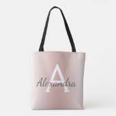 Roze Rose Gold Metallic Elegant Monogram Boekentas Tote Bag (Achterkant)