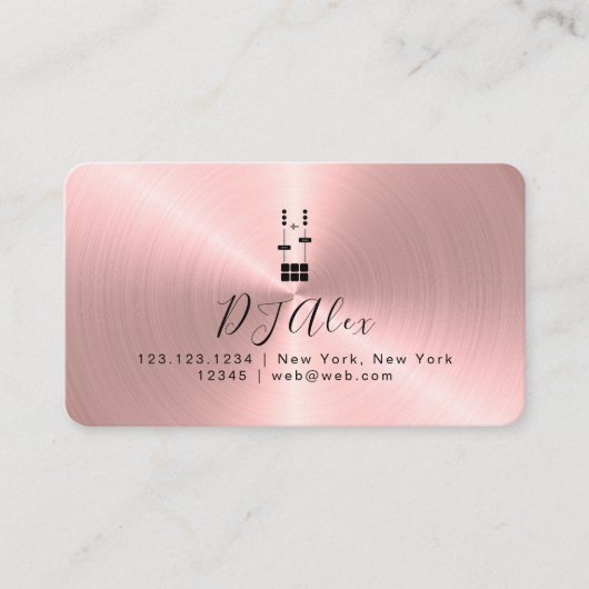 Roze Rose Gold Metallic Faux DJ Visitekaartje (Voorkant)