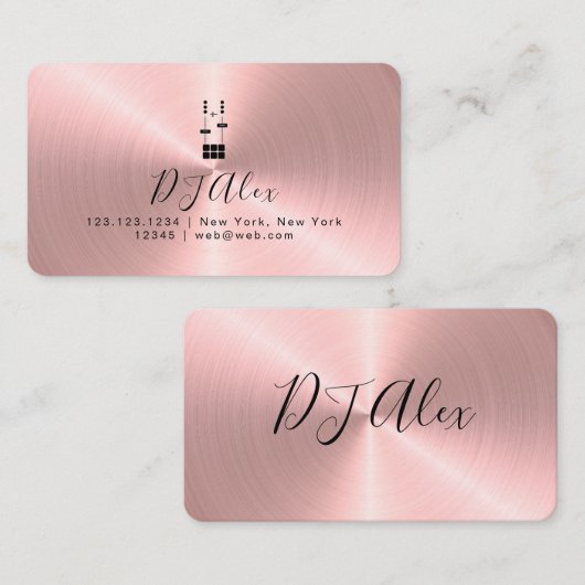 Roze Rose Gold Metallic Faux DJ Visitekaartje (Voorkant / Achterkant)