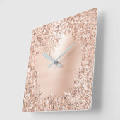 Roze Rose Gold Metallic Floral Botanisch Glitter Vierkante Klok (Hoek)
