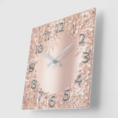 Roze Rose Gold Metallic Floral Glitter Blush Girly Vierkante Klok (Hoek)