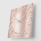 Roze Rose Gold Metallic Floral Glitter Blush Girly Vierkante Klok (Hoek)