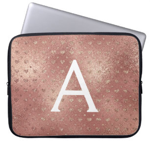 Roze Rose Gold Metallic Foil Glam Monogram Laptop Sleeve