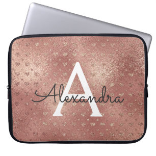 Roze Rose Gold Metallic Foil Glam Monogram Laptop Sleeve