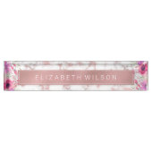 Roze Rose Gold Metallic Foil Marble Floral Luxal Naambordje (Voorkant)