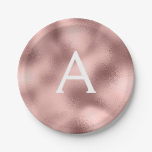 Roze Rose Gold Metallic Foil Monogram Birthday Papieren Bordje