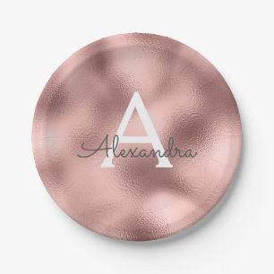 Roze Rose Gold Metallic Foil Monogram Birthday Papieren Bordje
